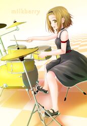  dress drum drum_set drumsticks fuwafuwa_time hairband instrument k-on! kisaragi_miyu mary_janes shoes sitting solo tainaka_ritsu 