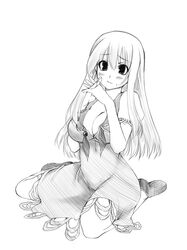  breasts cleavage kamishirasawa_keine long_hair monochrome oohira_sansetto open_clothes sketch touhou 