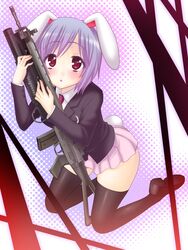  assault_rifle black_legwear bunny_ears bunny_tail grenade_launcher gun latex purple_hair rabbit_ears red_eyes reisen reisen_udongein_inaba rifle saki_chisuzu sakichi_suzu shoes short_hair sig_550 sig_sg_550 solo tail thigh-highs thighhighs touhou underbarrel_grenade_launcher weapon 