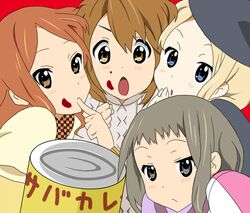  blue_eyes brown_eyes brown_hair crossover derivative_work eating finger_to_mouth frenda frenda_seivelun grey_eyes grey_hair hat k-on! kinuhara_saiai kinuhata_saiai lowres mugino_shizuri parody rizaki_kyou scarf style_parody takitsubo_rikou takitsubou_rikou to_aru_kagaku_no_railgun to_aru_majutsu_no_index yellow_eyes 