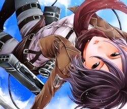  belt black_eyes black_hair dice1011 jacket mikasa_ackerman scarf shingeki_no_kyojin short_hair thigh_strap 