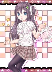  1girl black_hair blue_eyes fang ikeda_yuuki long_hair original pantyhose solo 