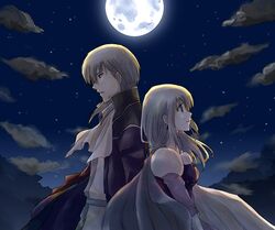  blonde_hair brother_and_sister cloud clouds eltoshan eltoshan_(fire_emblem) fire_emblem fire_emblem:_seisen_no_keifu fire_emblem_genealogy_of_the_holy_war full_moon harushino lachesis lachesis_(fire_emblem) moon night siblings sky 