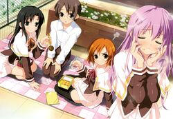  5_nenme_no_houkago :3 blush food glasses kantoku seifuku thigh-highs 