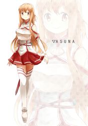  1girl aida_(farb_nils's_heart) asuna_(sao) breastplate brown_eyes brown_hair long_hair sword_art_online thigh-highs zoom_layer 