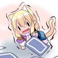  animal_ears blonde_hair card hoshizuki_(seigetsu) mizuhashi_parsee playing_card puru-see short_hair tail touhou trembling 