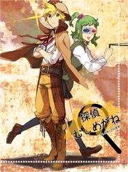  blonde_hair blue_eyes dowsing_rod dowsing_rods glasses green_eyes gumi hair_bobbles hair_ornament highres kagamine_len mitosa short_hair tantei_mushi_megane_(vocaloid) vocaloid 