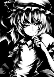  hat hellshock monochrome parody remilia_scarlet smile style_parody touhou 