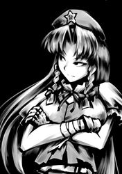  crossed_arms hat hellshock hong_meiling monochrome parody touhou traditional_media 