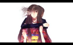  1girl bad_id brother_and_sister brown_eyes brown_hair fatal_frame fatal_frame_4 formal haibara_sakuya haibara_you highres japanese_clothes kimono letterboxed long_hair rope short_hair siblings suit 