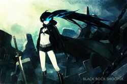  bikini_top black_hair black_rock_shooter black_rock_shooter_(character) hironox 