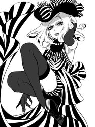  armpits character_request elbow_gloves fingernails gloves hat inazuma_eleven_(series) inazuma_eleven_go long_fingernails long_hair monochrome open_mouth solo vanfeny_vamp white_background zuwai_kani 