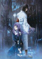  asagami_fujino highres kara_no_kyoukai official_art rain ryougi_shiki torn_clothes 