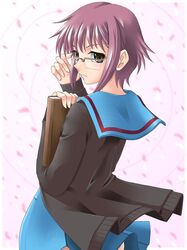  cardigan glasses megane nagato_yuki school_uniform seifuku suzumiya_haruhi_no_yuuutsu yaso_shigeru 