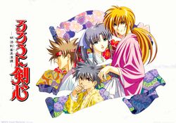  himura_kenshin kamiya_kaoru myoujin_yahiko rurouni_kenshin sagara_sanosuke 