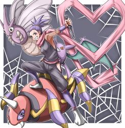  ariados crobat gym_leader heart japanese_clothes ninja pokemon pokemon_(game) pokemon_gsc puro_tarou purple_hair scarf venomoth 
