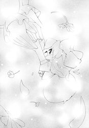  1girl bow buchi_maru comic doll dress flower hair_bow highres long_hair monochrome open_mouth ribbon shanghai_doll smile touhou translation_request 