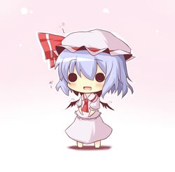  1girl :d blue_hair chibi fang gaius_(nikoniko2) hat open_mouth remilia_scarlet short_hair smile solid_circle_eyes solo touhou wings 