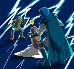  belt blonde_hair blue_hair brown_hair cape earrings fire_emblem fire_emblem:_monshou_no_nazo fire_emblem_mystery_of_the_emblem gloves goma_tonbi jewelry lightning link long_hair marth nintendo pointy_ears princess_zelda sheath sheathed super_smash_bros. sword the_legend_of_zelda weapon 