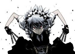  fingerless_gloves gloves hellshock izayoi_sakuya knife red_eyes touhou 