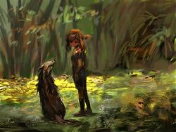  artist_request bandana haruka_(pokemon) hat linoone mightyena nature odamaki_sapphire oekaki pokemon pokemon_(game) pokemon_rse yuza 