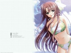  bikini brown_hair green_eyes long_hair lovely_idol navel shuffle swimsuit tankini very_long_hair 