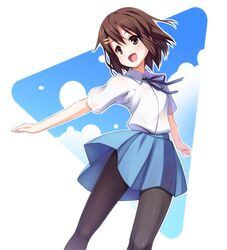  brown_eyes brown_hair hirasawa_yui k-on! pantyhose school_uniform senji_(artist) senji_(tegone_spike) short_hair solo 