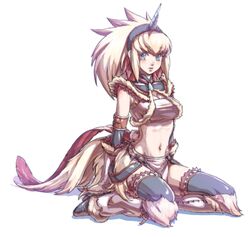  blue_eyes hairband horn horns kirin kirin_(armor) loincloth midriff monster_hunter navel solo thigh-highs thighhighs yumaru 