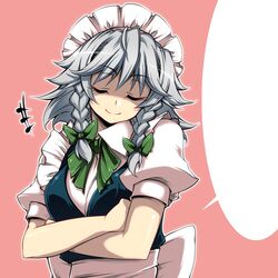  closed_eyes hairband izayoi_sakuya maid ribbon short_hair smile tajima_yuuki touhou twin_braids 