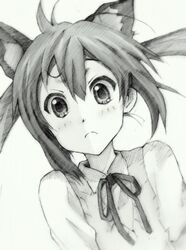  animal_ears cat_ears k-on! monochrome nakano_azusa solo 