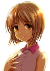  brown_hair casual face hagiwara_yukiho hands hirokazu idolmaster short_hair solo 