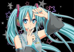  aqua_eyes aqua_hair detached_sleeves hatsune_miku headset highres long_hair necktie pfxxx solo twintails vocaloid 