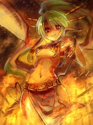  bodypaint bracelet chopsticks dancer dark_skin edobox elf face_paint facepaint jewelry loincloth necklace original pointy_ears ponytail red_eyes ribbon solo tattoo 