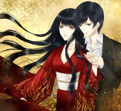  brother_and_sister brothers fatal_frame fatal_frame_4 formal haibara_sakuya haibara_you incest japanese_clothes kimono long_hair short_hair siblings yellow_eyes yusa_tk74 