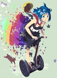  blue_hair cat flower helmet highres jpeg_artifacts open_mouth original rainbow segway solo vofan 