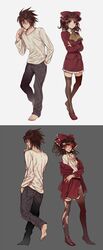  2boys 2girls barefoot black_legwear brown_eyes brown_hair crossover death_note dual_persona hair_ribbon hakurei_reimu highres inseki_tarou l multiple_boys multiple_girls red_eyes ribbon spoilers thigh-highs touhou yukkuri_youmu_to_hontou_wa_kowai_cthulhu_shinwa 