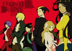  blonde_hair brown_hair cattleya_(pokemon) dahlia_(pokemon) earrings everyone frontier_brain grin jewelry kate_(pokemon) kokuran_(pokemon) kurotsugu_(pokemon) muu1519 nejiki_(pokemon) pokemon pokemon_(game) purple_hair short_hair smile sunglasses wink 