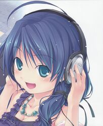  blue_hair cleavage green_eyes headphones highres hiiro_yuki jewelry necklace original 