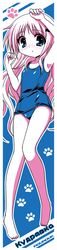  armpits arms_up barefoot blue_eyes blush brown_hair highres ikeda_jun_(aquaqua) kud_wafter little_busters! long_hair noumi_kudryavka school_swimsuit spot_color swimsuit very_long_hair 