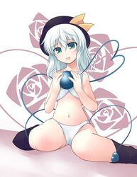  gisyo green_eyes hat heart komeiji_koishi panties short_hair silver_hair solo touhou underwear 