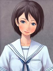  brown_hair highres mole original pixiv_manga_sample school_uniform serafuku shigureteki short_hair smile solo 