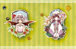  2girls bat_wings book hat long_hair multiple_girls patchouli_knowledge remilia_scarlet short_hair sugi touhou wings 