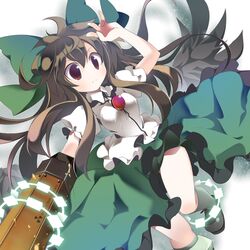  bow brown_hair cape eyes hair_bow long_hair red_eyes reiuji_utsuho solo tomato_kandume touhou wings 