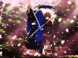  glasses japanese_clothes nurarihyon_no_mago petals sword weapon 