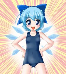  blue_eyes blue_hair bow cirno hair_bow hands_on_hips neopure short_hair touhou wings 