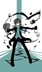  androgynous black_hair green_eyes kona_sleipnir outstretched_hand payot short_hair solo standing teruterubouzu 