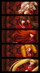  5girls asmodeus beelzebub belphegor black_hair blonde_hair brown_hair curly_hair drill_hair highres long_hair mammon multiple_girls necktie pixiv_manga_sample red_eyes satan side_ponytail stakes_of_purgatory twintails umineko_no_naku_koro_ni 
