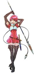  1girl absurdres armor boots breastplate elbow_gloves est fire_emblem fire_emblem:_kakusei fire_emblem:_monshou_no_nazo gloves headband highres pink_hair polearm red_eyes spear sword thigh-highs thigh_boots weapon 