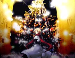  androgynous aplerichi axis_powers_hetalia blonde_hair christmas_tree green_eyes lights male poland_(hetalia) scarf solo winter 