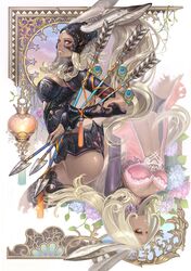  animal_ears arrow ass breasts cleavage dark_skin final_fantasy final_fantasy_xii fran jote lips long_hair looking_back multiple_girls olivia_(yh) orange_eyes silver_hair viera 